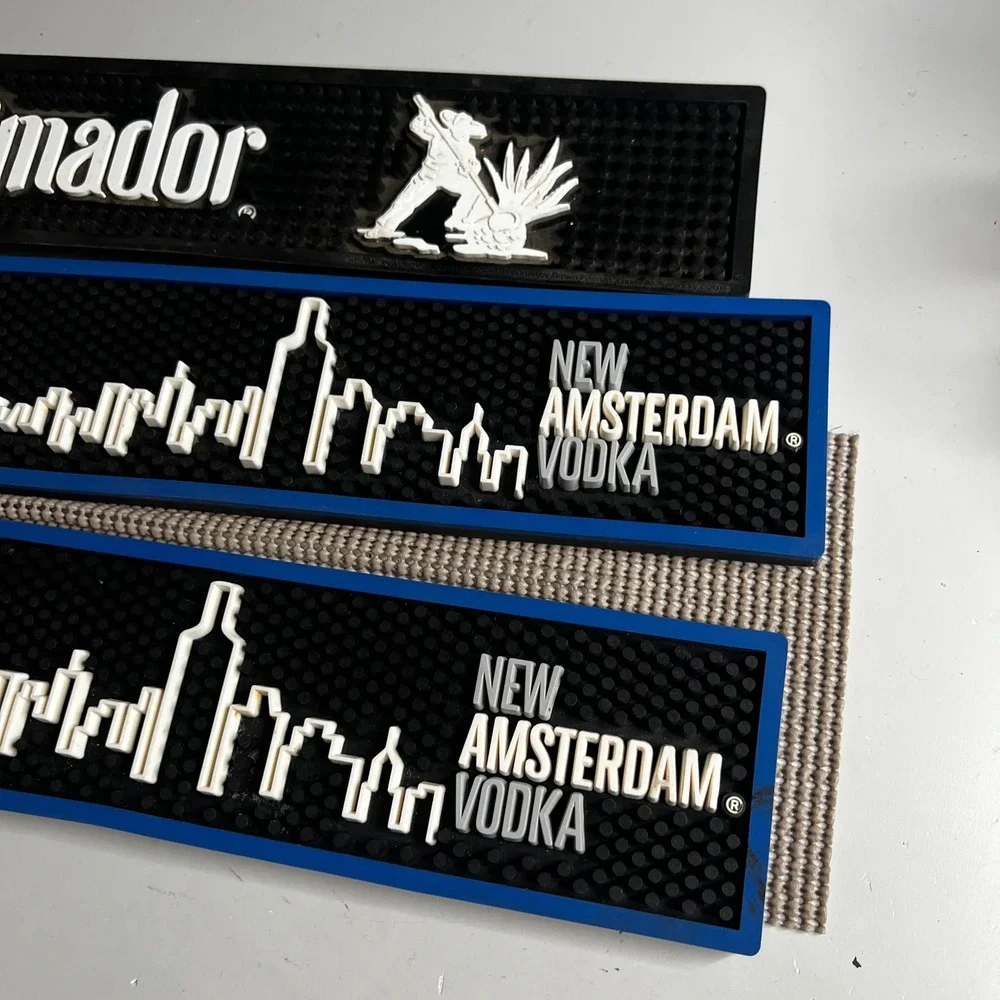 Lot of 3 Bar Mats el Jimador Tequila & New Amsterdam Vodka Rubber Spill Rails